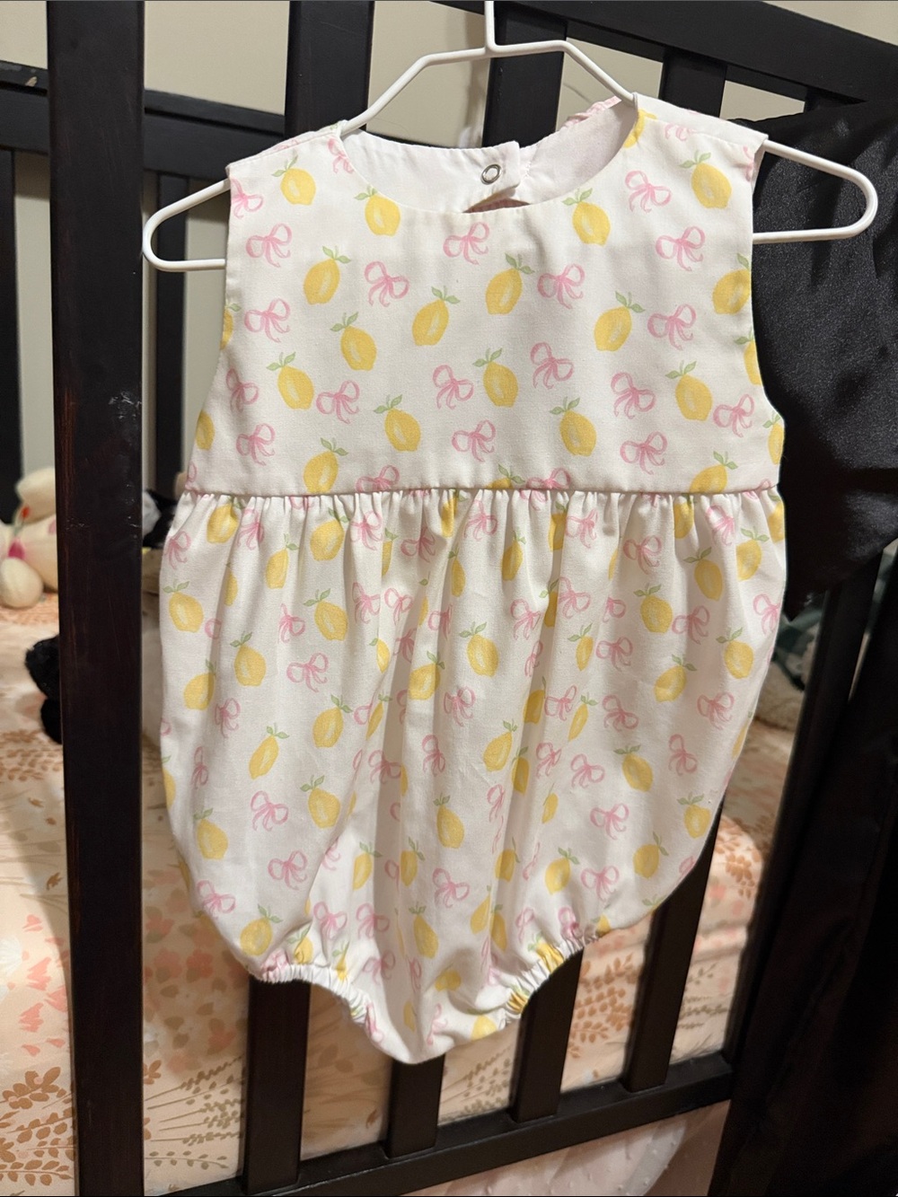 james & lottie Baby Lemon & Pink Bow Bubble for Baby Girl 12M Like New-worn once